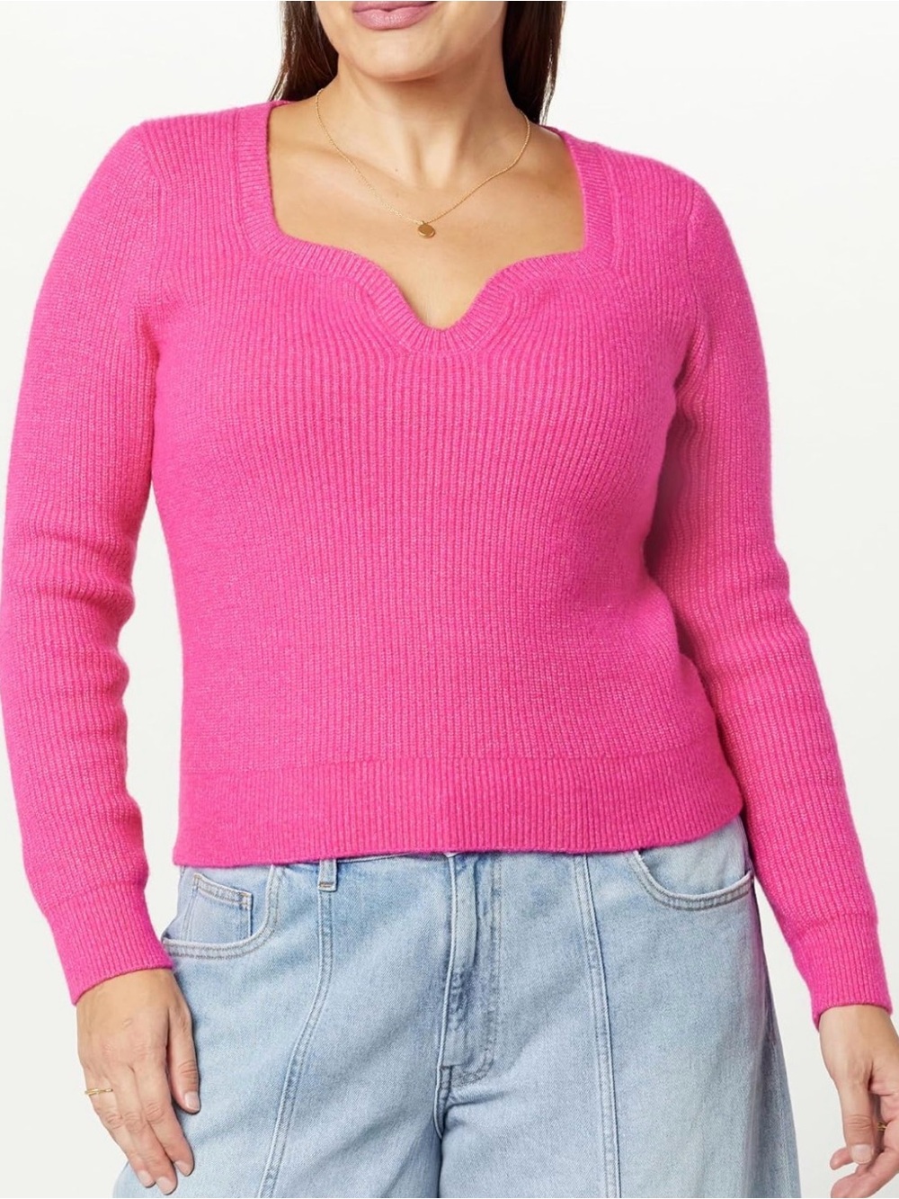 The Drop Preston Knit Sweater Luminous Pink Preppy Y2K Barbiecore XL NWT